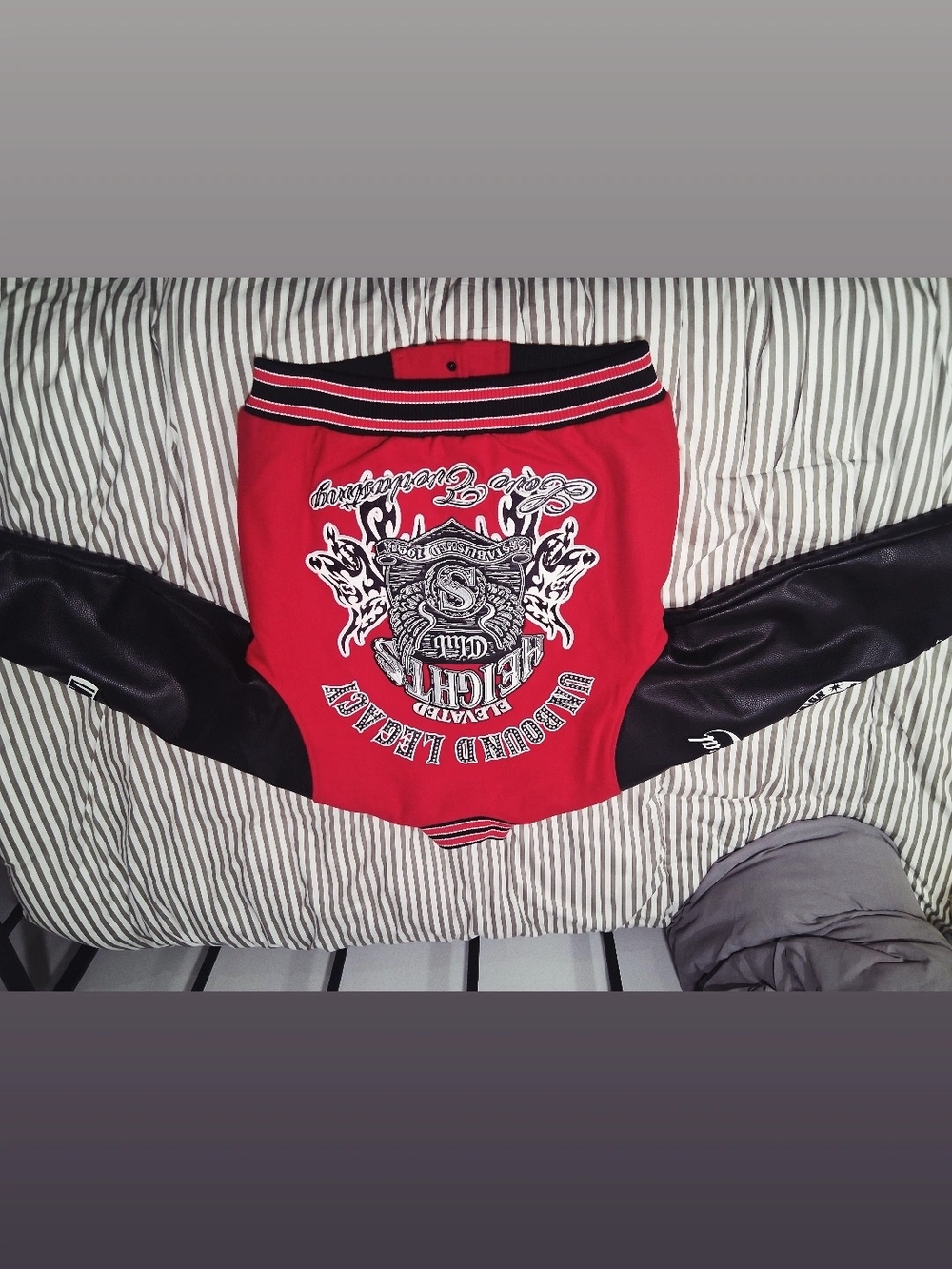 Red & Black Graphic Bomber Jacket - Casual Varsity Style